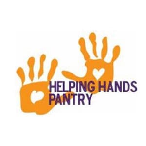 Helping Hands Pantry logo: orange handprints with heart cutouts, text reads Helping Hands Pantry.