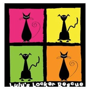 Lulu's Locker Rescue logo with stylized animals in colorful squares, supporting community involvement.