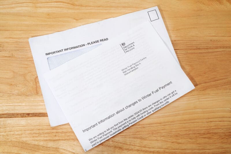 Envelope and letter from Department for Work & Pensions about Winter Fuel Payment changes.