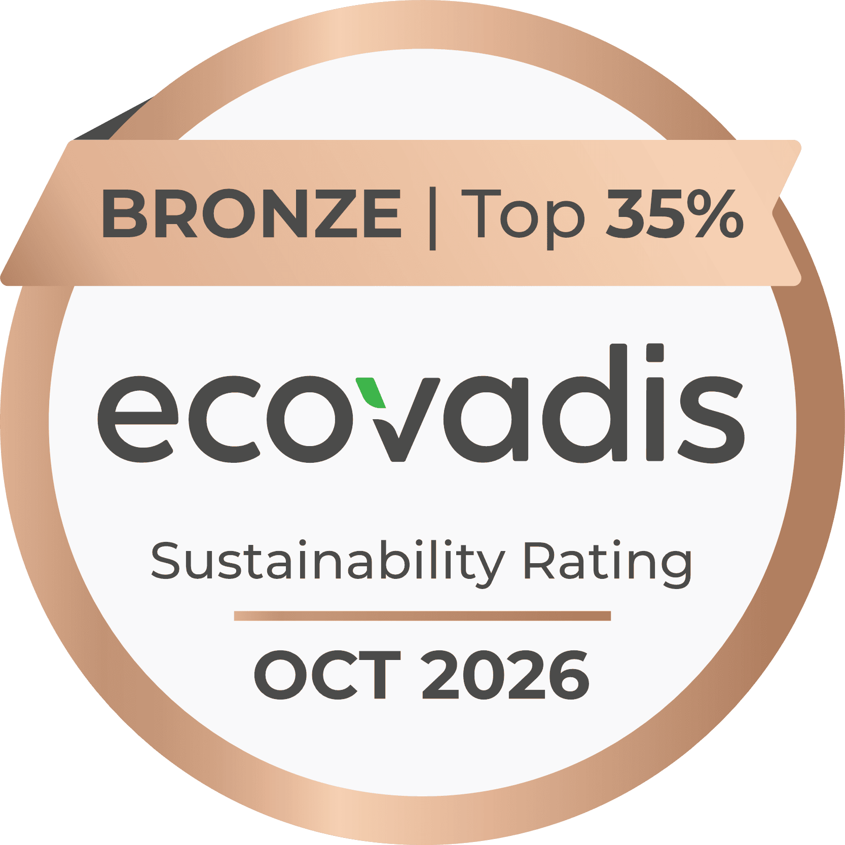 EcoVadis Bronze sustainability rating badge for a sustainable paper and packaging supplier, valid through October 2026